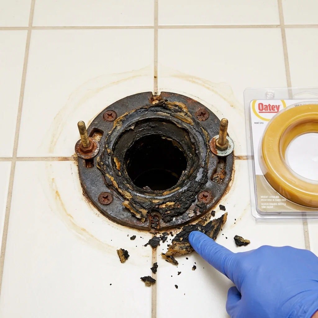 Failed wax ring showing water seepage at the base of a toilet in a Hyde Park, NY home