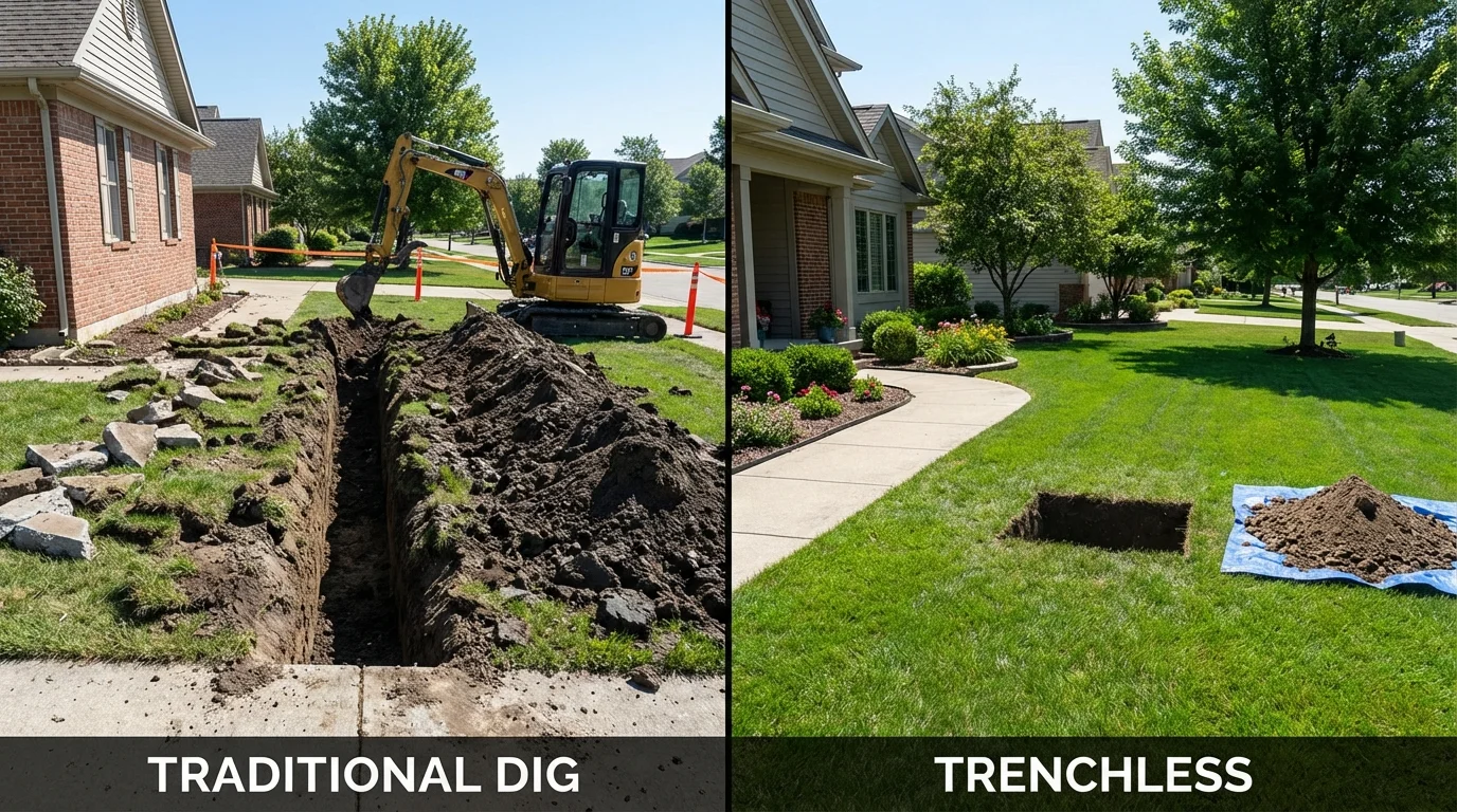 Trenchless sewer repair with minimal yard damage versus traditional excavation in Hyde Park, NY